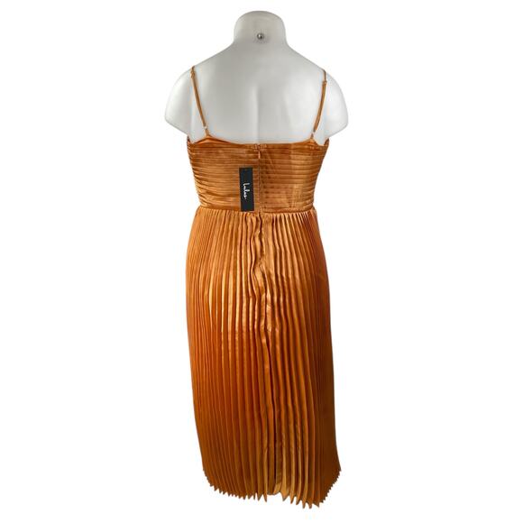 NEW Lulus Orange Silk Satin Pleated Sleeveless Midi Camisole Tank Slip Dress XL - Picture 2 of 5